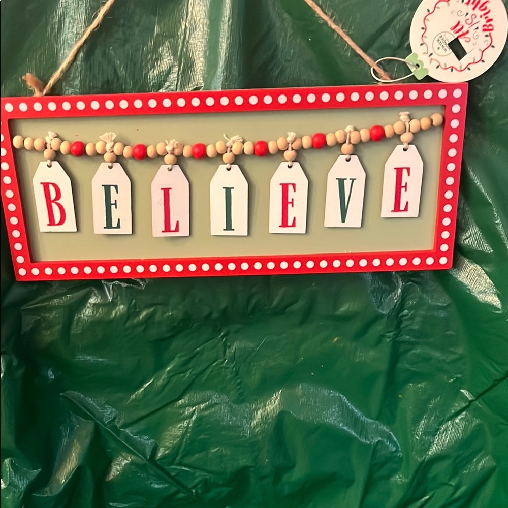 Holiday Believe Sign with Red Accents